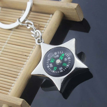 Chrome Metal Compass Keychain, Fashion Key Ring Pendant Gift
