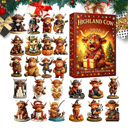 Highland Cow Christmas Advent Calendar 2026 24-Day Acrylic 2D Figure Gift
