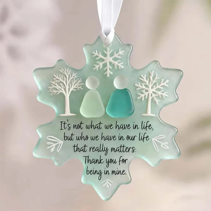 Snowflake Sea Glass Ornament – Rustic Holiday Decor for Friends