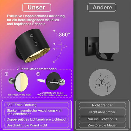 Rechargeable RGB Magnetic LED Wall Sconce Night Lamp with Remote