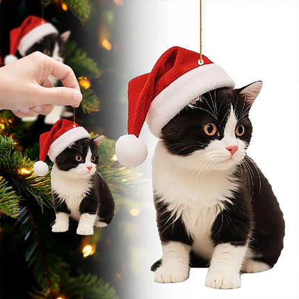 Cat Christmas Ornaments, 2D Acrylic Hanging Decorations for Tree