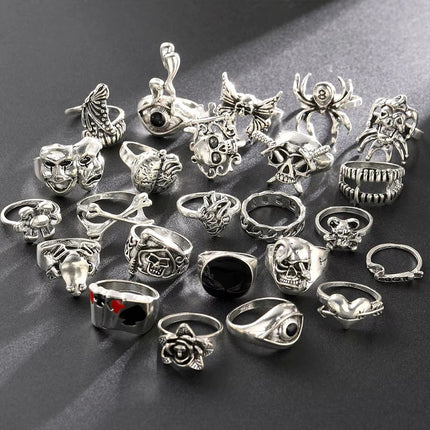 24Pcs Gothic Skeleton Ring Set Punk Grunge Unisex Street Jewelry Gift