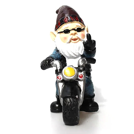 Naughty Gnome Riding Motorcycle Statue Funny Resin Craft for Home Garden