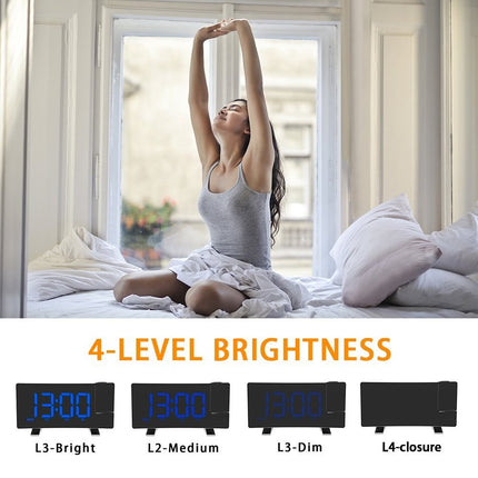 LED Digital Clock Radio Projection Alarm Curved Screen
