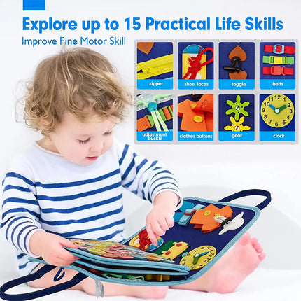 Blue Toddler Montessori Busy Board – Sensory & Intelligence Learning Toy