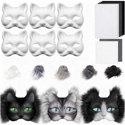Therian Mask Kit with Wool Strip Faux Cat Mask DIY Paint for Cosplay