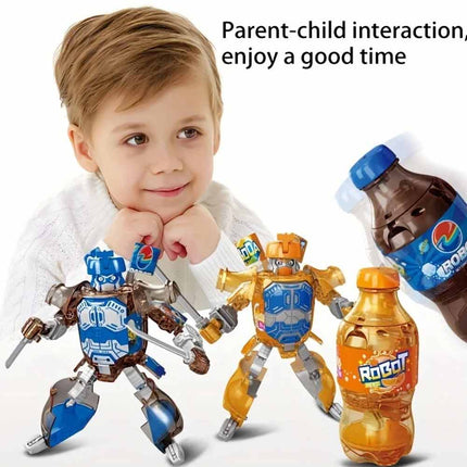 Transformable Blue Cola Bottle Robot Action Figure Toy for Kids Gift