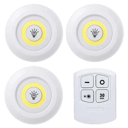 3Pcs Remote LED Push Lights Under Cabinet Dimmable Timer Battery Operated