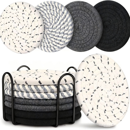 8Pcs Non-Woven Heat Resistant Non-Slip Cup Coasters Set with Iron Frame