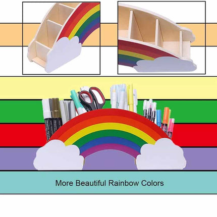 Rainbow Wooden Pen Holder DIY Pencil Case Desk Organizer for Phone Storage