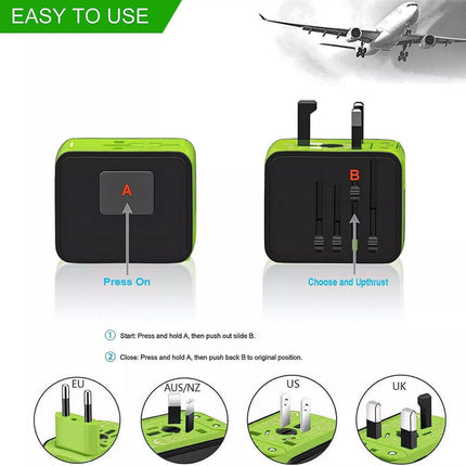 Universal Travel Adapter 3 USB & Type-C Outlet Power Converter Plug