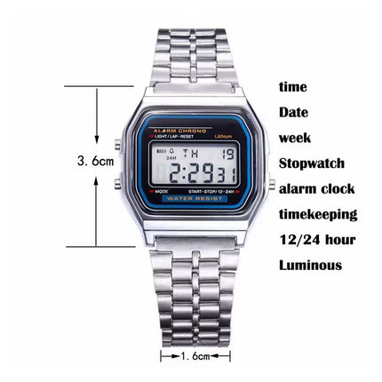 Classic Retro Digital Neutral Silver Watch