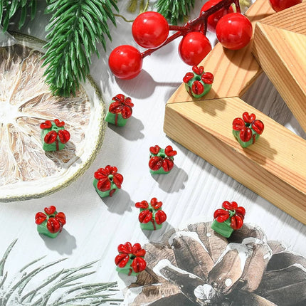 10Pcs Christmas Green Gift Box Glass Beads for Jewelry Making