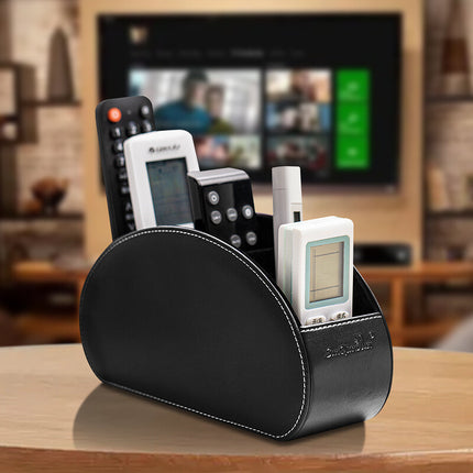 PU Leather Remote & Phone Storage Box Desk Organizer Holder for Home