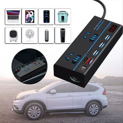200W Car Power Inverter, 12V to 240V AC Outlet & 4 USB Ports (QC3.0) – Laptop/Camera Charger, Cooling Fan