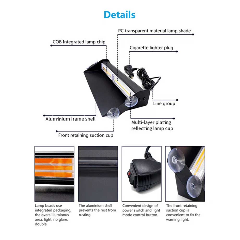 12V-24V Amber LED Strobe Beacon - Waterproof Vehicle Roof Warning Light for Recovery & Emergency