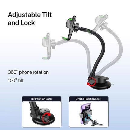 Long Arm Gooseneck Phone Holder for Car Windscreen or Dashboard Suction Mount