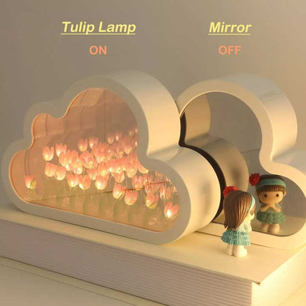 Handmade Cloud Tulip LED Lamp - Flower Night Light for Home Mirror Decor
