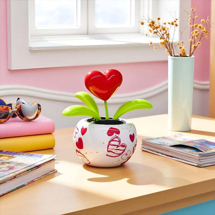 Solar Dancing Flower Figurine, Red Light-Up Car Dashboard Toy