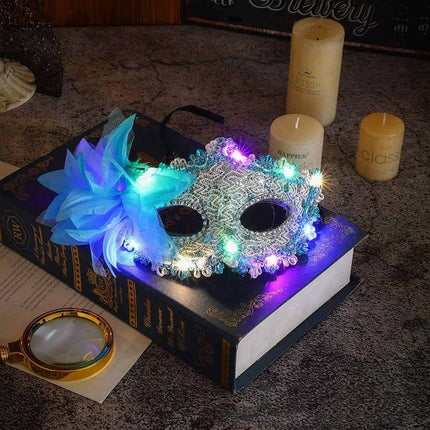 2X Random Lace Venetian Light Up Mask with Side Flower for Mardi Gras