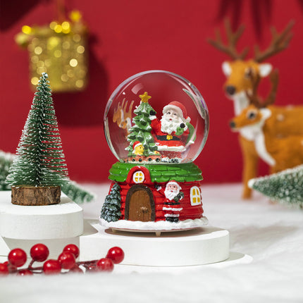 12cm Musical Snow Globe Christmas Tree Santa House Tabletop Xmas Decor
