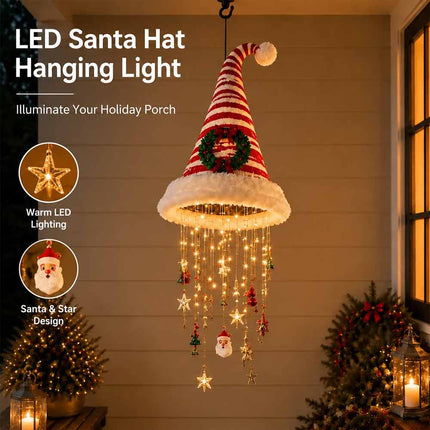 Lighted Santa Hat Chandelier with Glowing Star Tassel Christmas Decoration