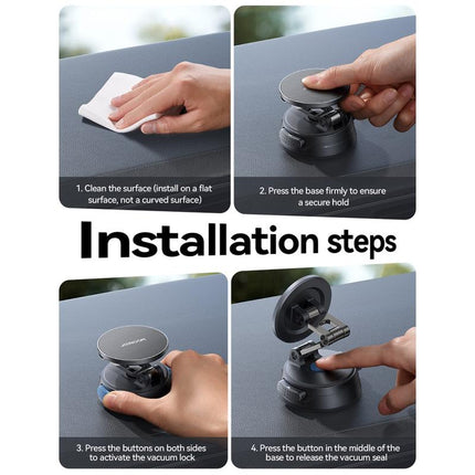 Foldable Magnetic Car Holder – Suction Cup Base, Black