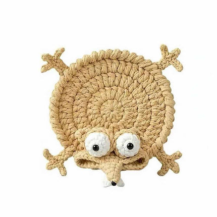 Handmade Crochet 3D Animal Coaster Cute Knitted Mug Rug Round Drink Mat