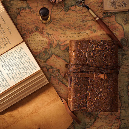 Handmade Leather Carved Brown Writing Notebook – Antique Vintage Daily Journal