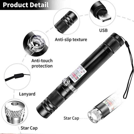 Red Aluminium USB Rechargeable Green Beam Laser Pointer Pen 532nm
