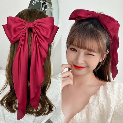 Large Satin Ribbon Bow Hair Clip for Women Girls Barrette
