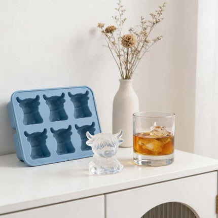 Mini Highland Cow Ice Cube Mold - 3D Cute Cow Silicone Tray for Whiskey, Coffee & Party