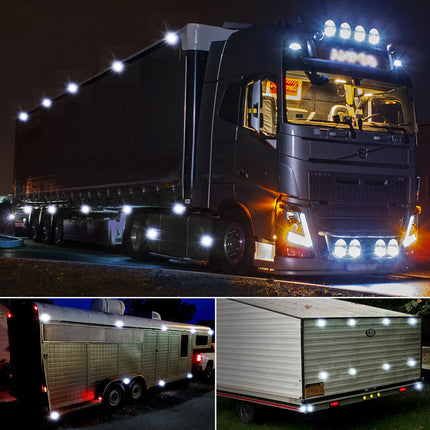 4X White 3-LED Clearance Marker Lights for Truck, Trailer, and Caravan, 12V/24V Compatible