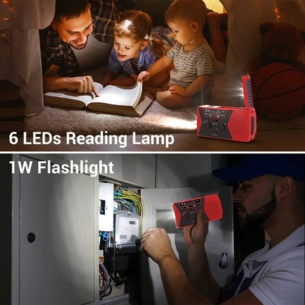 Portable Solar & Hand Crank Emergency Radio, Waterproof w/ Flashlight & Reading Light