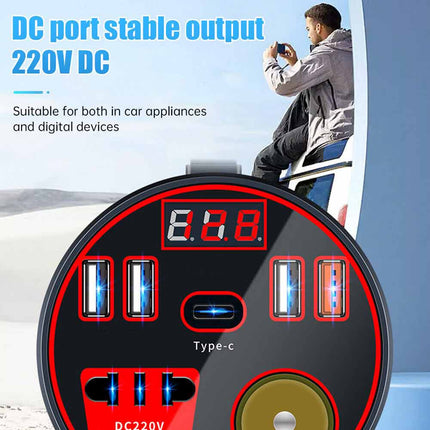 200W Car Power Inverter DC 12V/24V to 220V AC with Dual Sockets & 2 USB Ports