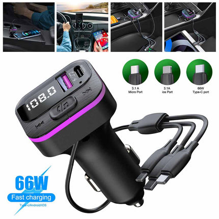 Universal Bluetooth FM Transmitter - Hands-Free Car Kit with Fast Charging (USB-C & iOS)