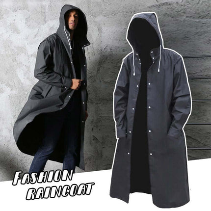 Men's Waterproof Hooded Long Raincoat for Outdoor Hiking