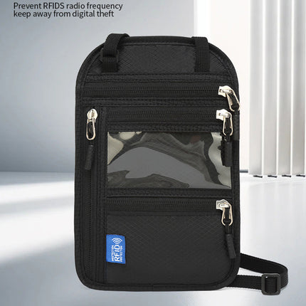 RFID Blocking Travel Wallet | Neck Shoulder Passport Holder Body Document Bag