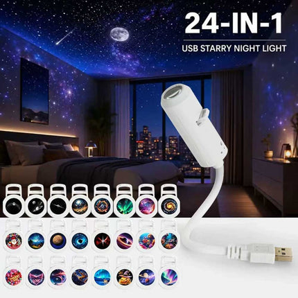 5D Galaxy Projector 24-in-1 USB Starry Sky Night Light 24 Films 360°