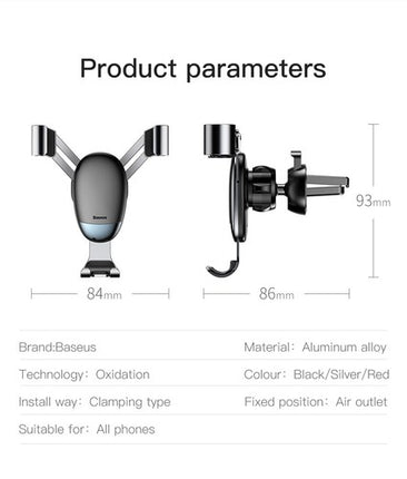 Baseus Gravity Car Phone Mount: Mini Automatic Air Vent Holder for iPhone 15/14, Samsung Galaxy, 3.5-6.8" Phones