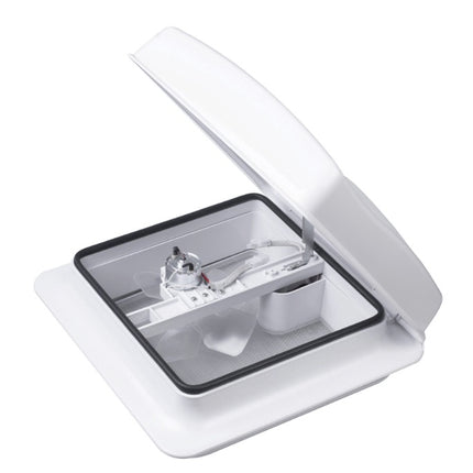 12V Roof Ventilation Fan with LED Lights for Caravan Shower - 320mm White Hatch