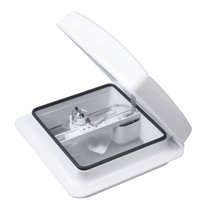 12V Roof Ventilation Fan with LED Lights for Caravan Shower - 320mm White Hatch