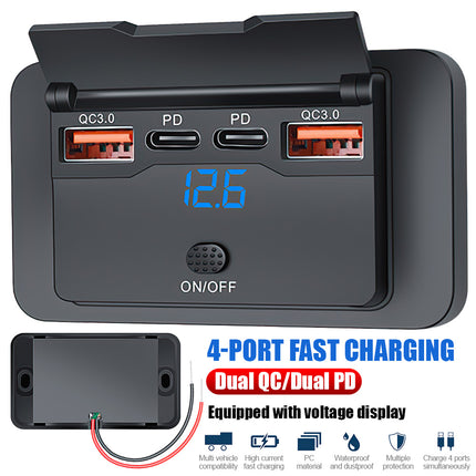 12V-24V Dual PD Type-C Car Charger Socket | 30W Fast Charge USB-C Power Outlet Panel for Truck RV Boat