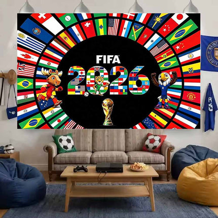 2026 World Cup Flag Wall Tapestry 180x110cm Football Fan Party Decor