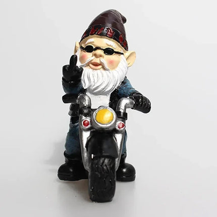 Naughty Gnome Riding Motorcycle Statue Funny Resin Craft for Home Garden