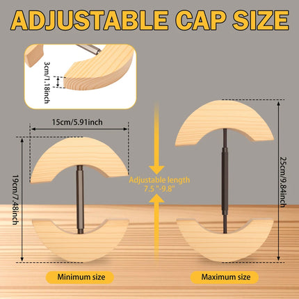 Adjustable Wooden Hat Stretcher 7.5"-9.8" for Fitted Hats
