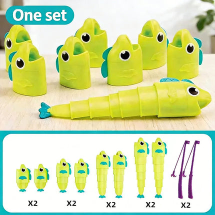 Family Fishing Challenge Kit – Colorful Retractable Fish Toy Set for Kids (8 Fish + 2 Rods)