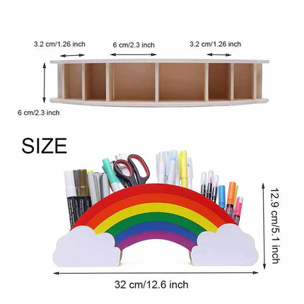 Rainbow Wooden Pen Holder DIY Pencil Case Desk Organizer for Phone Storage