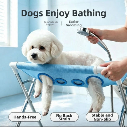 Foldable Non-Slip Pet Grooming Hammock Bathing Stand for Dogs - Blue