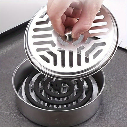 Stainless Steel Mosquito Coil Holder with Lid, Smokeless Repellent for Outdoor Anti Bug Fly